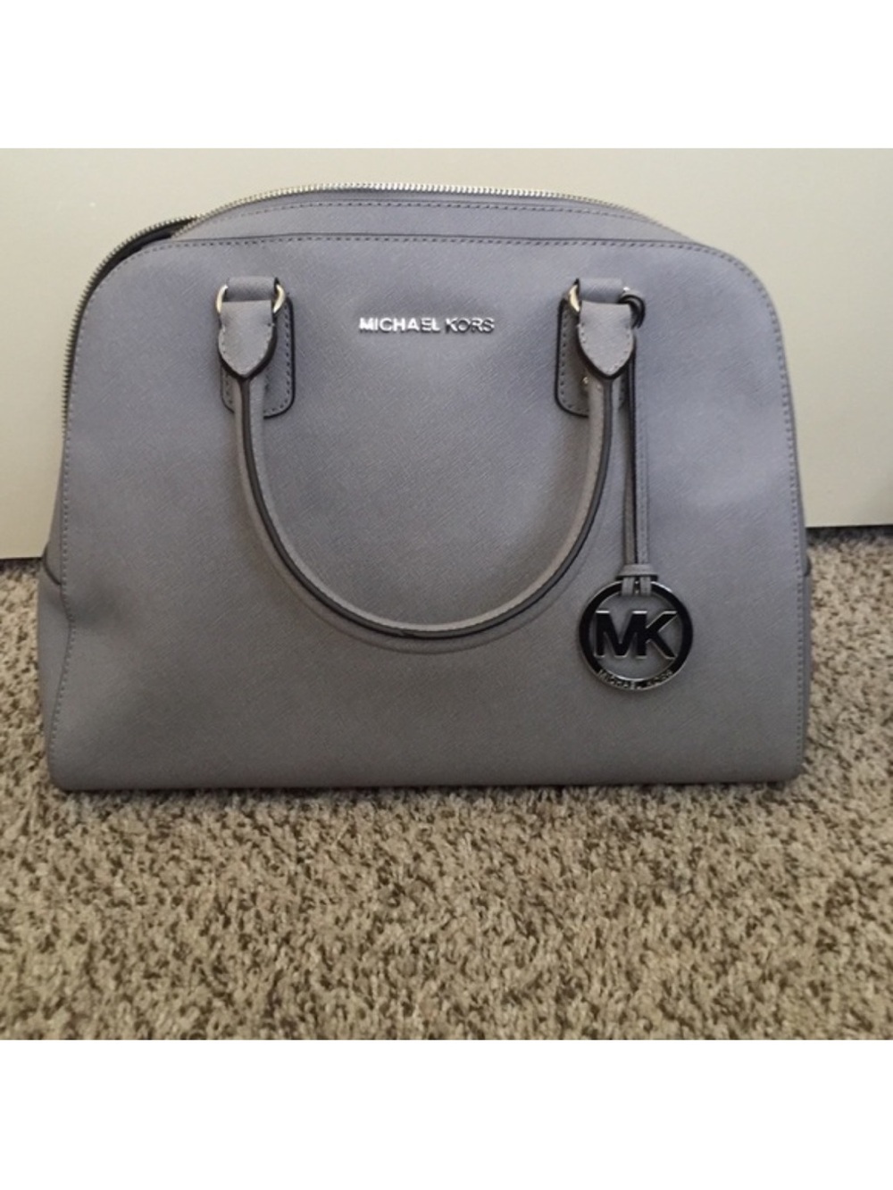 Michael Kors Gray Saffiano Dome Satchel with MK Charm